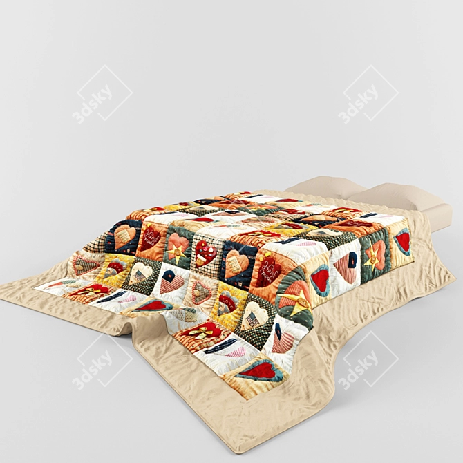 Cozy Patchwork Quilt 3D model image 1