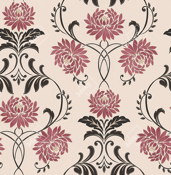 Crimson Blooms - Floral Wallpaper 3D model image 1