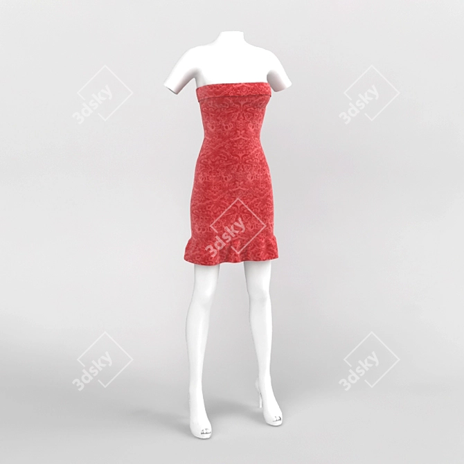 Ruby Red Midi Dress 3D model image 1