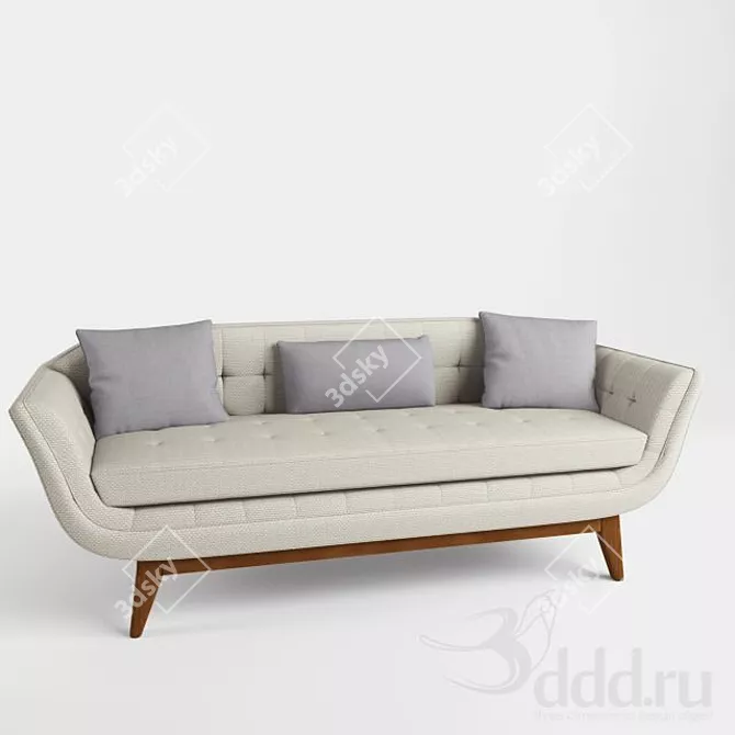 Retro Tufted Bench Seat Sofa 3D model image 1