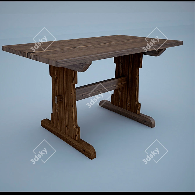 Elegant Oak Wood Desk 3D model image 1