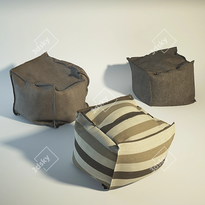 Cozy Texture Trio: 3 Soft Puffs 3D model image 1