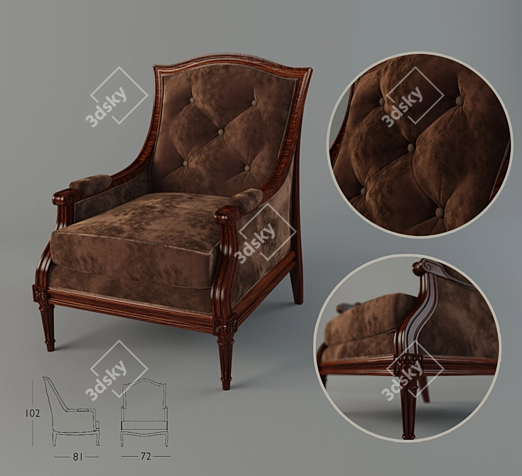 Brown Velour Classic Chair 3D model image 1