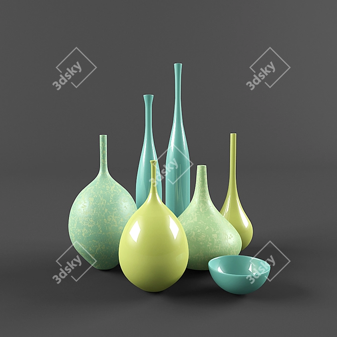 Charming Mini Vases Set 3D model image 1