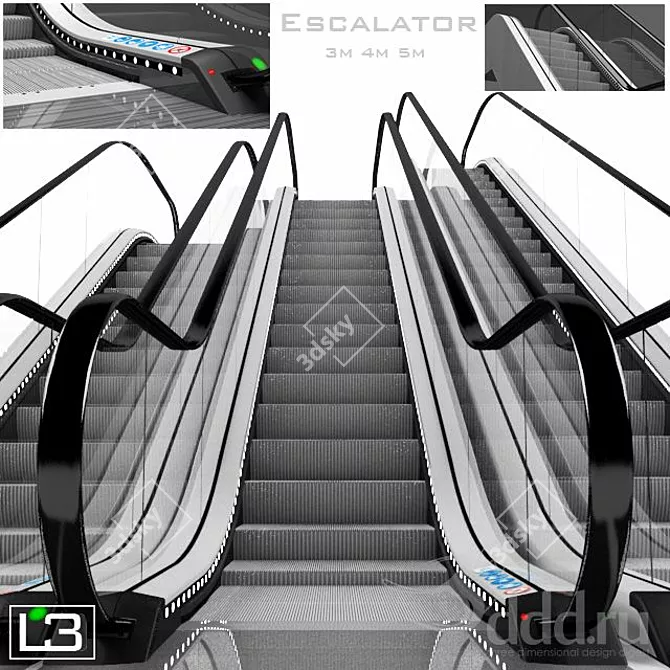 Realistic Escalator with Signals & LED Lights 3D model image 1