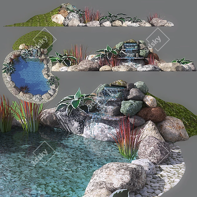 Title: Alpine Waterfall: Enhanced 2021 Model 3D model image 1