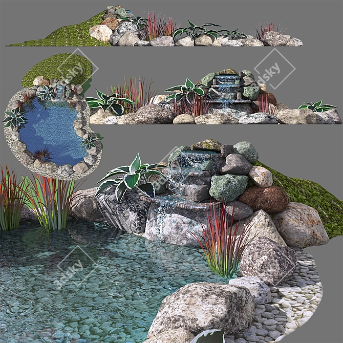 Title: Alpine Waterfall: Enhanced 2021 Model 3D model image 3