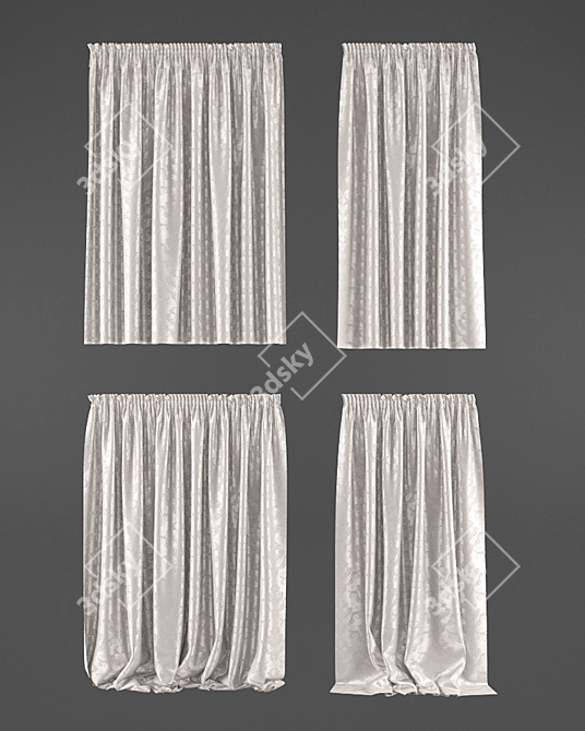 Silver Printed Curtains 3D model image 1