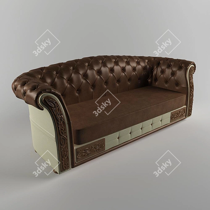 Elegant Carved Leather Sofa 3D model image 1