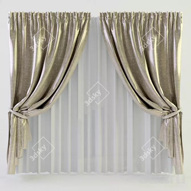 Luxury Silk Curtain: Timeless Elegance 3D model image 1