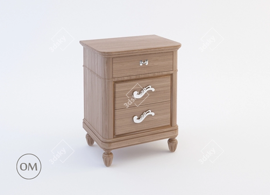 Italian Classic 3-Drawer Bedside Table 3D model image 1