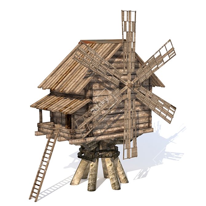 Rustic Pedestal Mill 3D model image 1