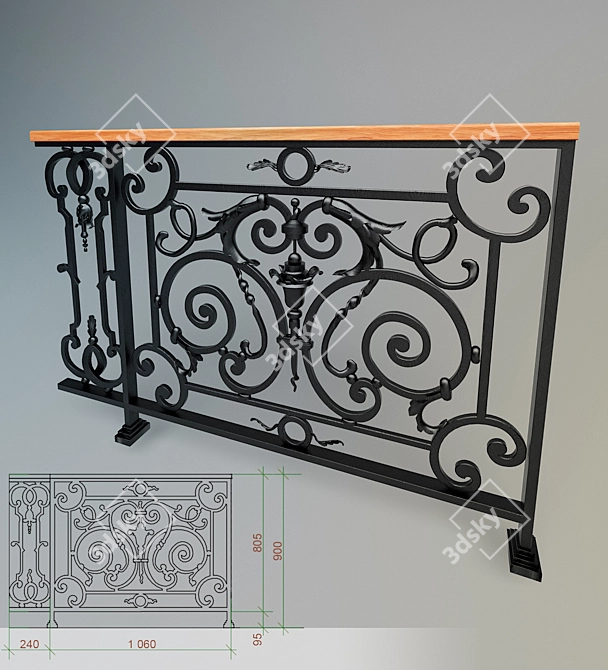 Elegant Wrought Iron Handrails 3D model image 1