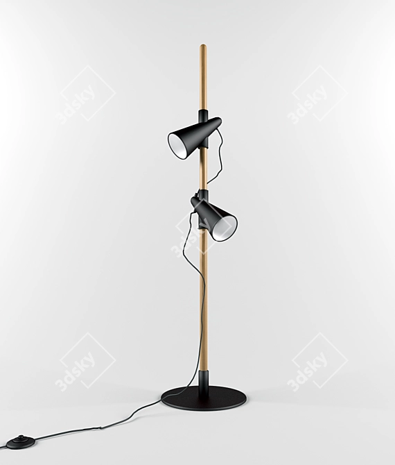 Modern Cone Floor Lamp: Black Metal Shades, Oak Base 3D model image 1