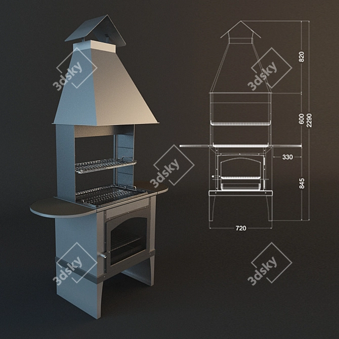 Metal BBQ Grill 720x2290 3D model image 1