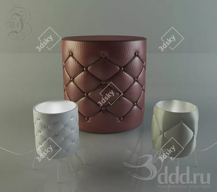 Luxury Leather Pouffe & Table Lamp 3D model image 1