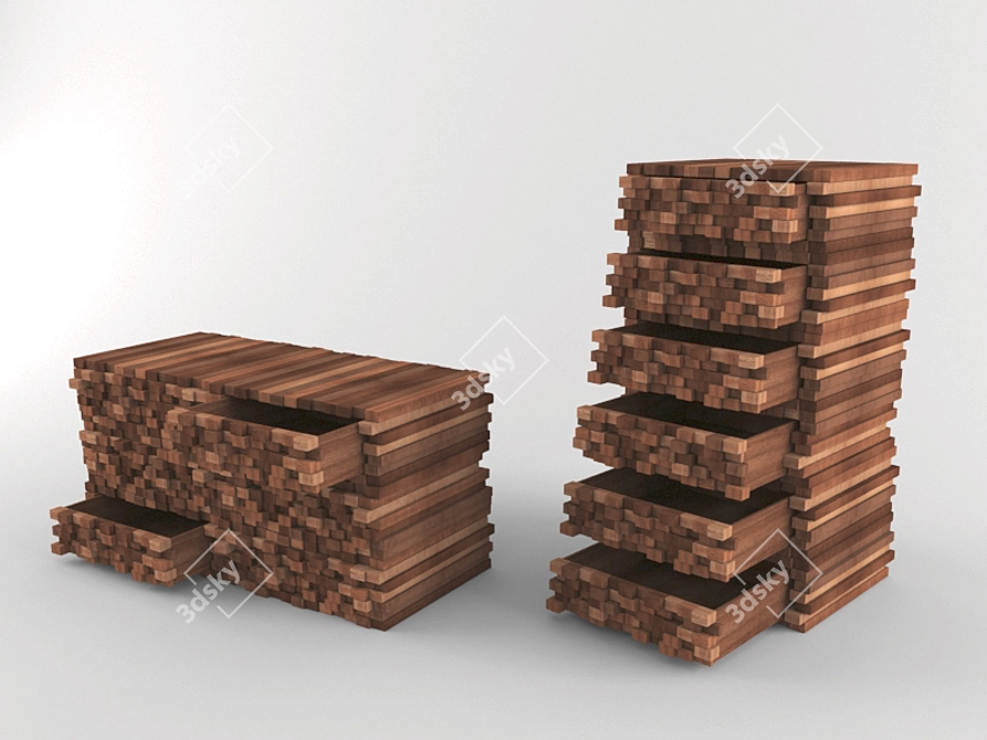 Rustic Wooden Pile Dressers 3D model image 1