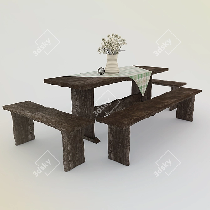 Sauna Wooden Furniture Set 3D model image 1