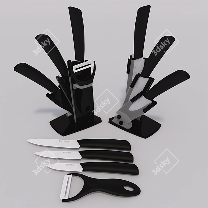 Ceramic Kitchen Knife Set 3D model image 1