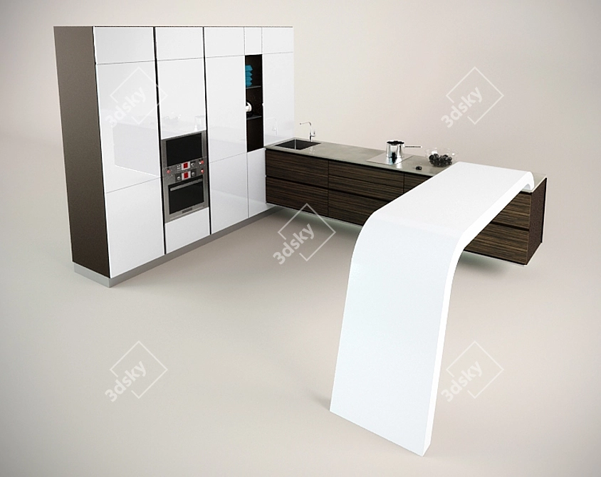 Elegant Ebony Kitchen Collection 3D model image 1