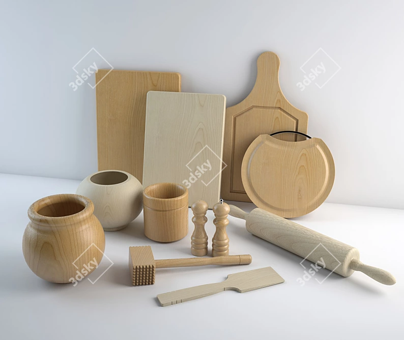  Artisan Wood Kitchenware 3D model image 1