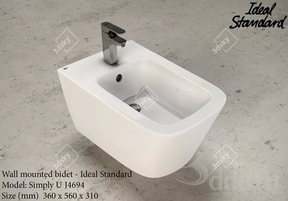 Sleek Wall Mounted Bidet 3D model image 1