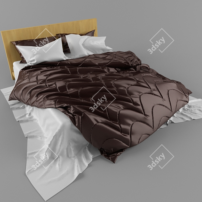 Silk Chocolate & White Bed Linen 3D model image 1