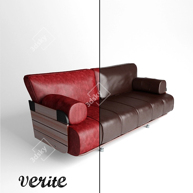 Verit Leather Sofa, Red & Brown 3D model image 1