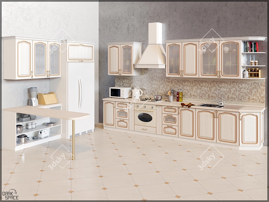 Modern Classic Kitchen: Light Elegance 3D model image 1