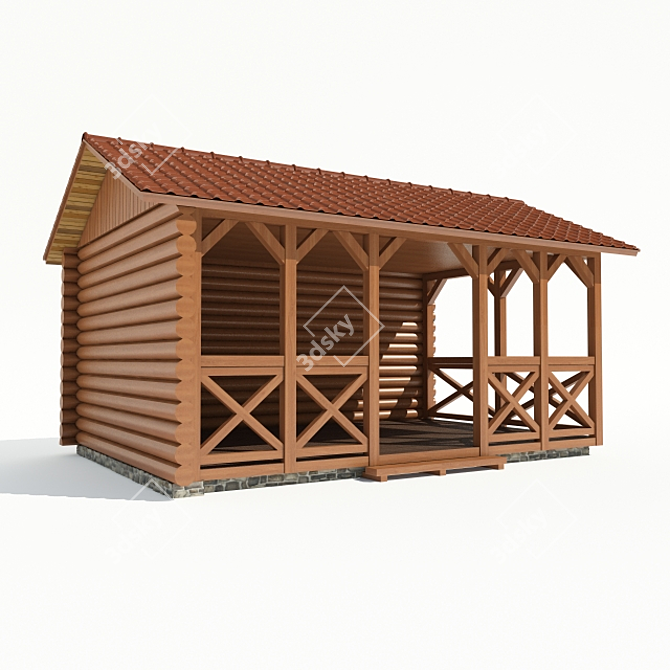 Rustic Lumber Gazebo 3D model image 1