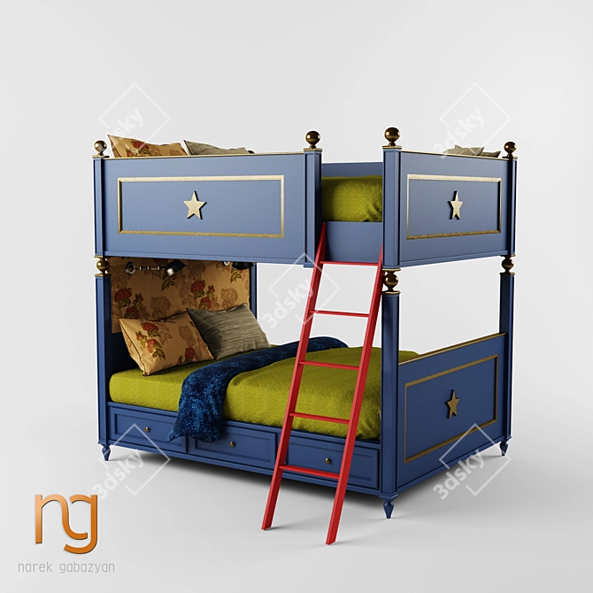 Dual Bunk Bed for Kids 3D model image 1