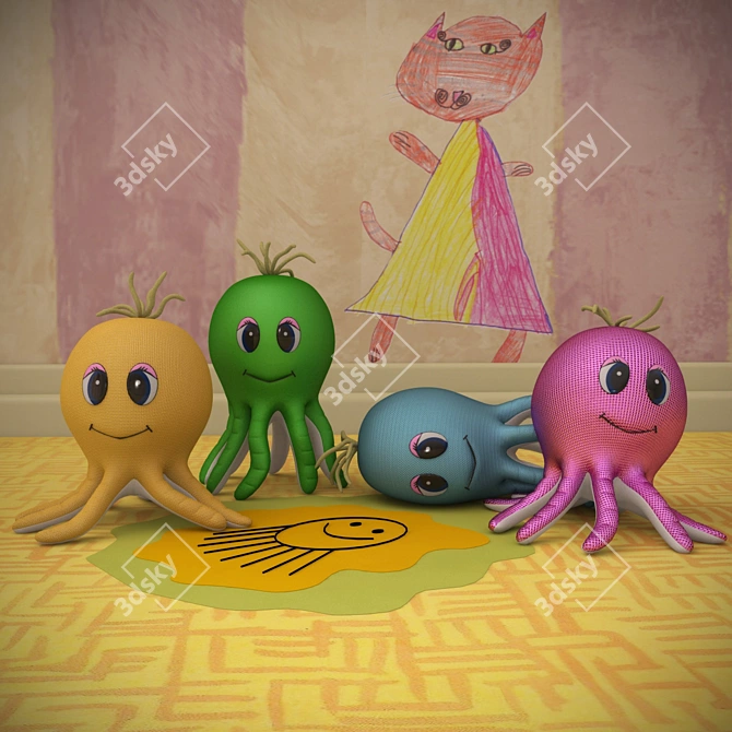 Title: Playful Octopuses with Floor Design 3D model image 1