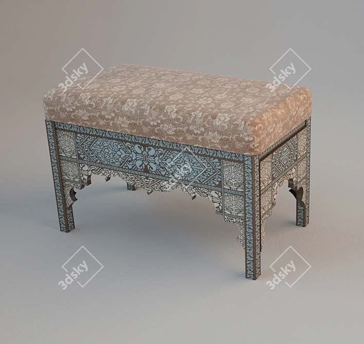 Oriental-Style Bench: 730x415x500 mm 3D model image 2