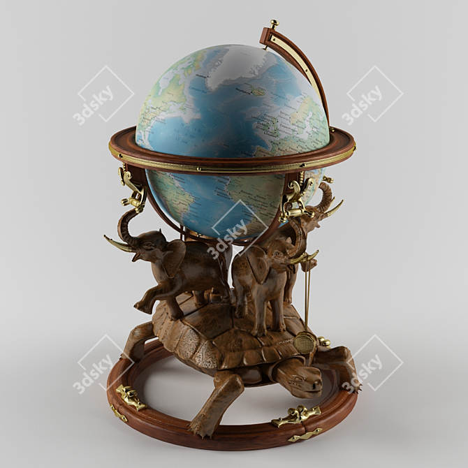 Classic Wooden Globe 3D model image 2