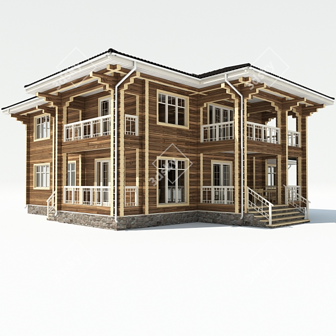 Modern Wooden Cottage with Textured Finish 3D model image 1