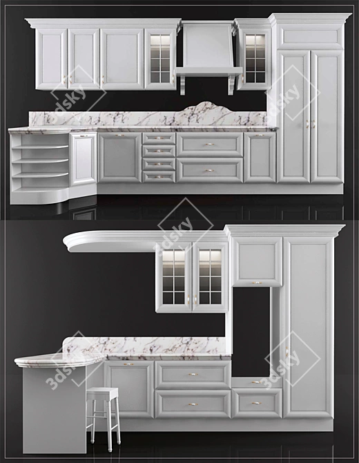 Classic White Kitchen 3D model image 1