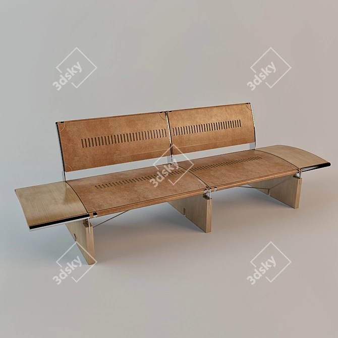 Elegant Wooden and Leather Bench 3D model image 1