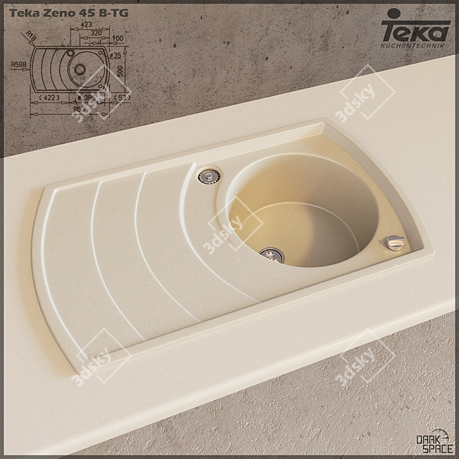 Teka Zeno 45 B-TG: Sleek Kitchen Sink 3D model image 1