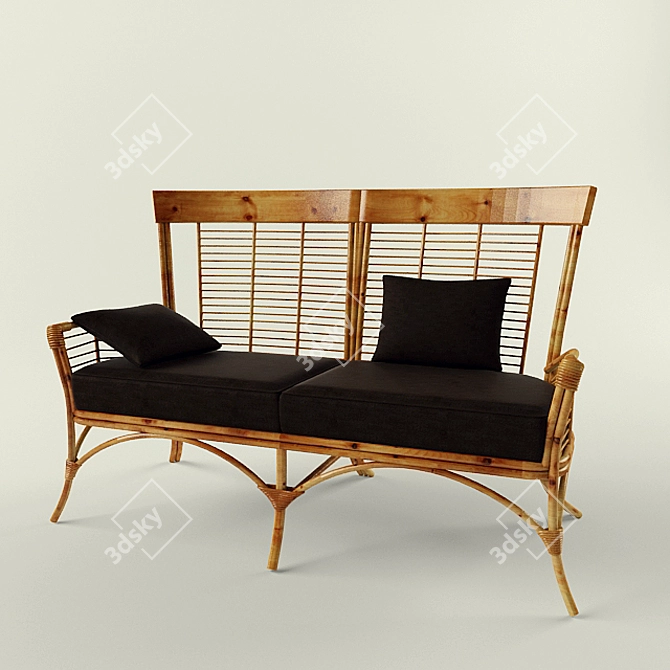 Wooden Frame Sofa: Textured & High-Quality Materials 3D model image 1