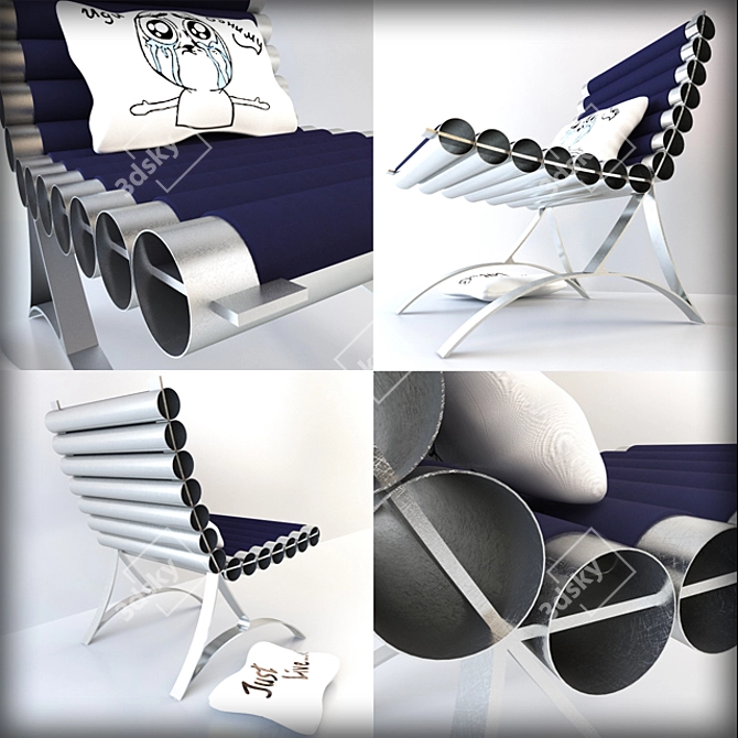 Title: Baba Lounger: Stylish Steel and Suede Chair 3D model image 2