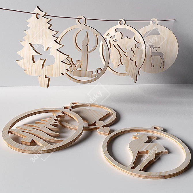 Title: Plywood Christmas Ornaments 3D model image 1