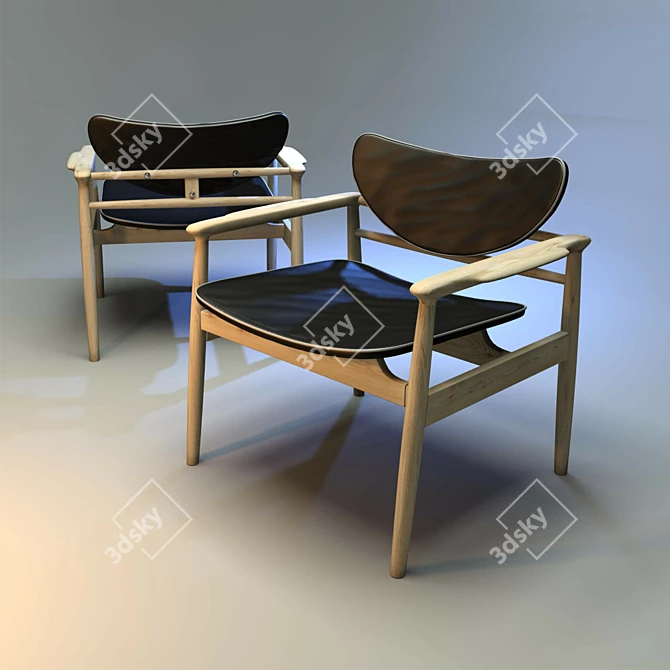 Finn Juhl Leather Wood Chair 3D model image 2