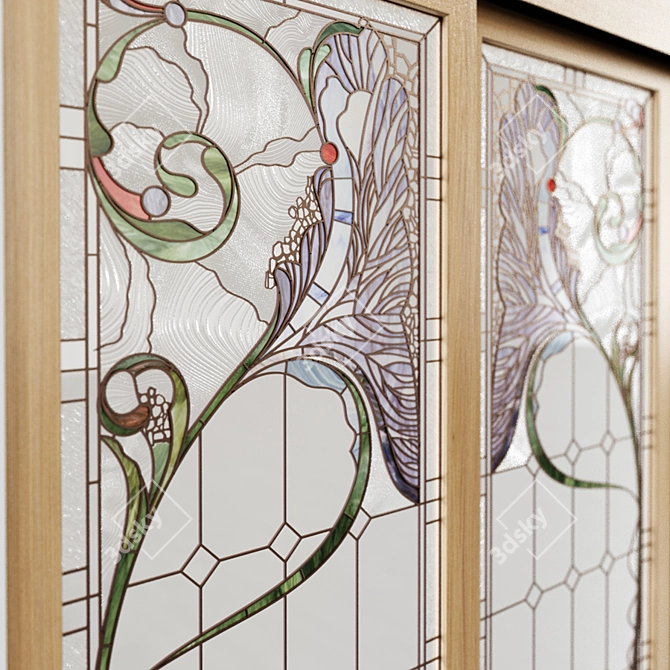 Elegant Sliding-Door Stained Glass 3D model image 2