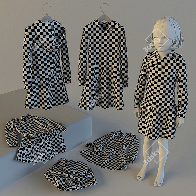 Striped Jersey Baby Dress 3D model image 3