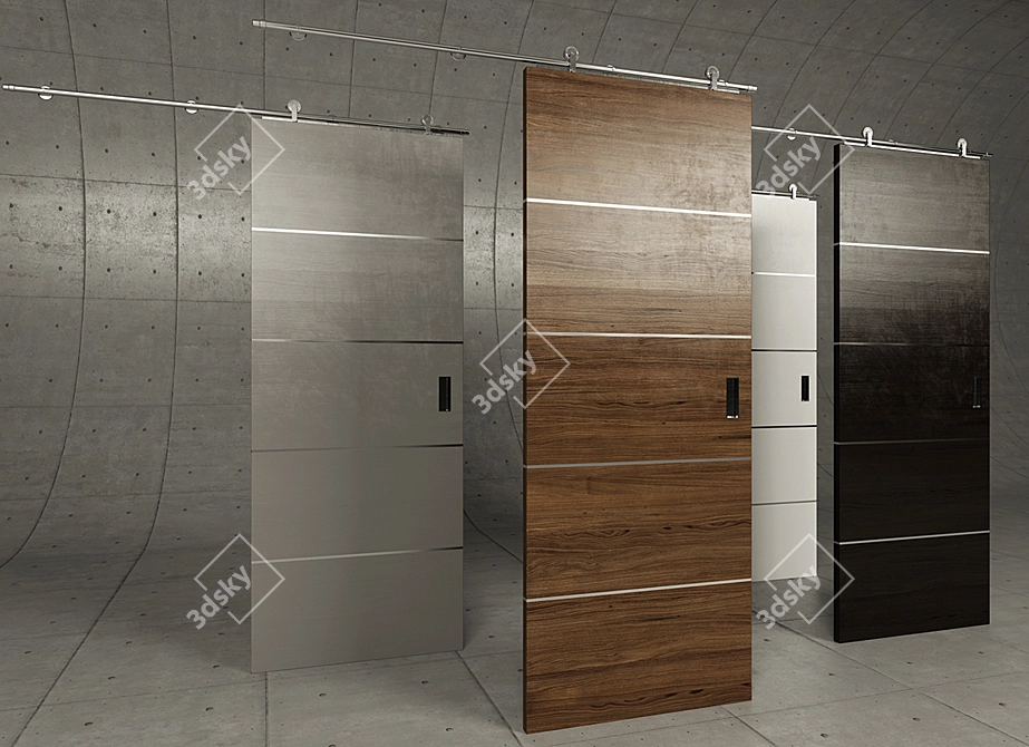 Sleek Stainless Steel Sliding Doors 3D model image 1