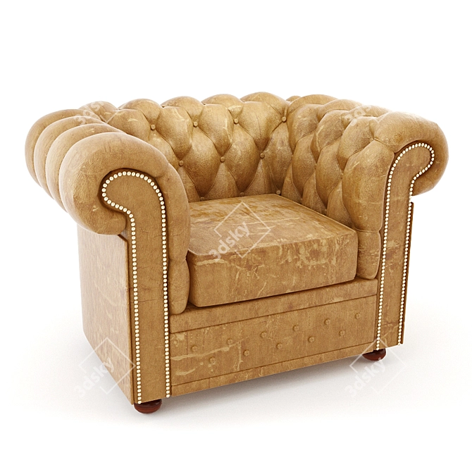 Classic Chesterfield Light Leather Armchair 3D model image 1