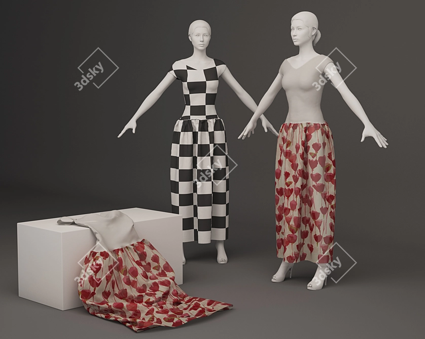 Vibrant Multicolor Dress for Women 3D model image 1