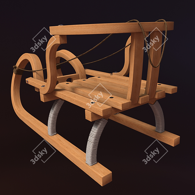 Wooden Children Sledges 3D model image 3