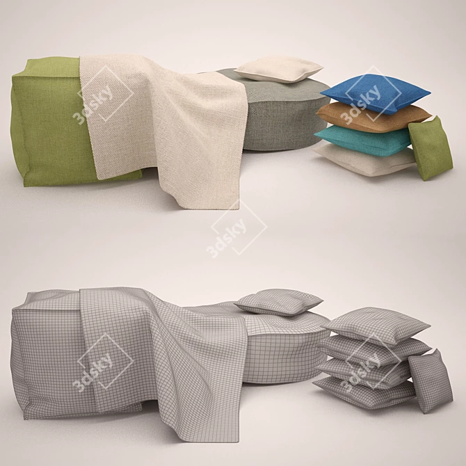 Cozy Cushions, Footstools & Plaid 3D model image 1