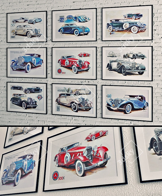 Classic Car Illustration Set 3D model image 1